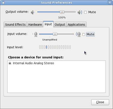 Sound preferences dialog